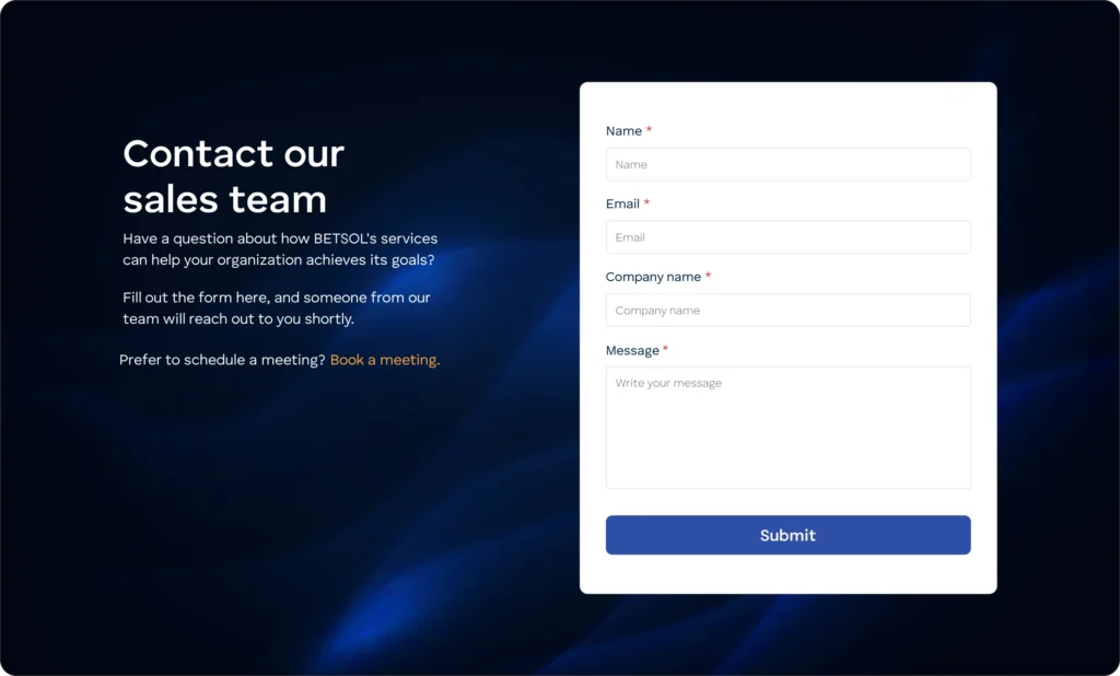 Contact Sales BETSOL